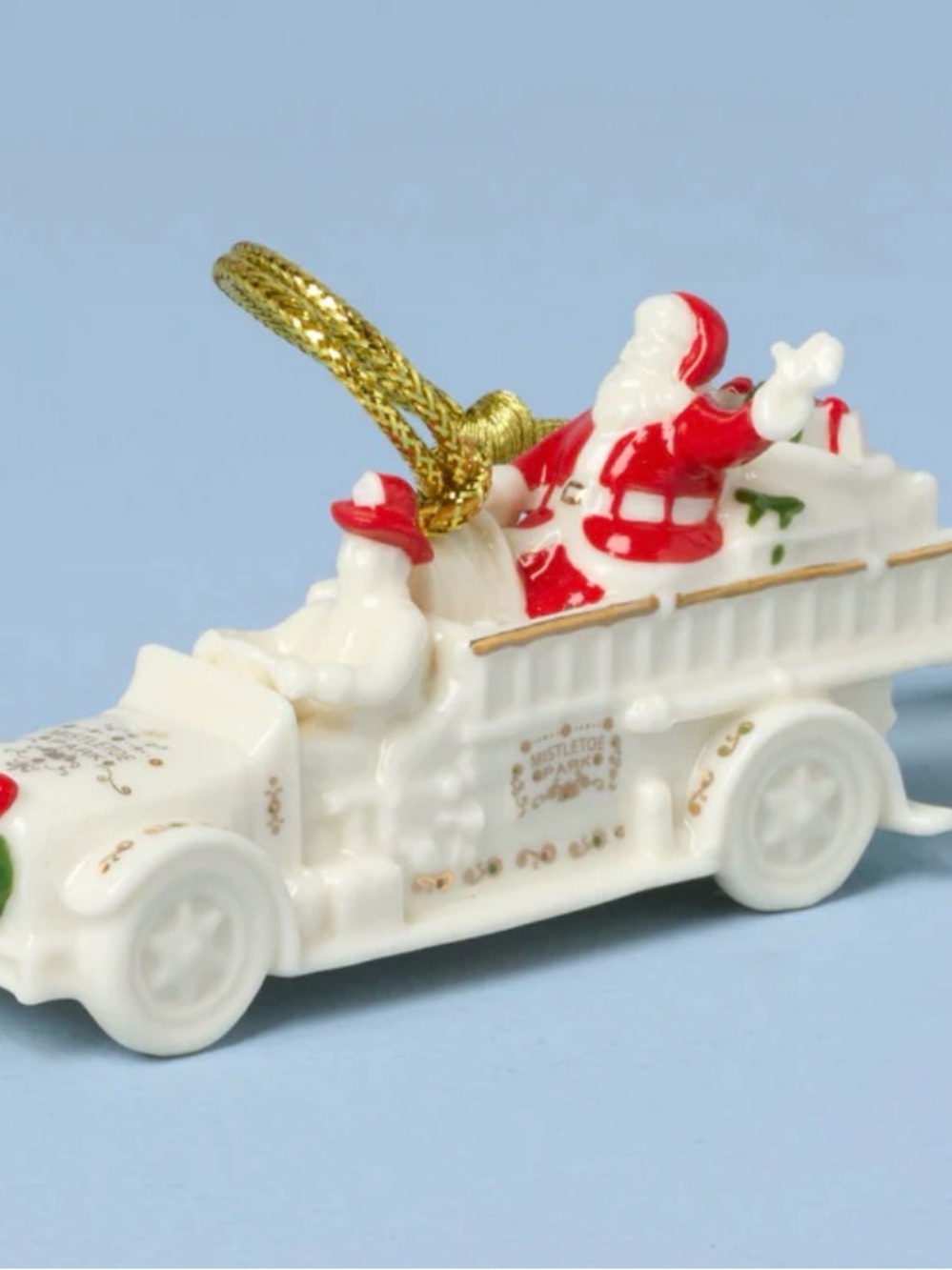 Lenox Mistletoe Park Fire Engine with Santa Waving Ornament - Picture 7 of 7